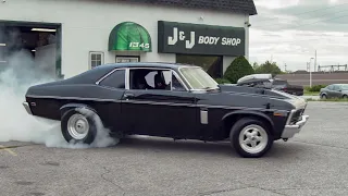 Brendan's 1969 Chevy Nova - BURNOUT & DONUT at J&J Body Shop  // BEEYOURSELFMEDIA (4K)