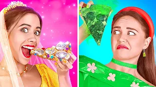 NOIVA RICA VS. SEM GRANA || Comendo Pizza de Ouro VS. Comida Barata, por 123 GO! FOOD