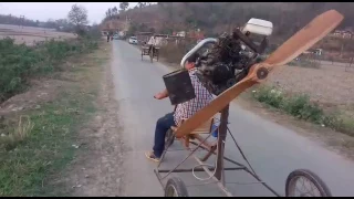 Experimental ultralight aircraft using bike engine run test.