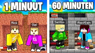 1 MINUUT vs 1 UUR BUNKER BOUWEN In Minecraft!