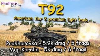 WOT: T92 American tier 8 premium light tank, Prokhorovka, Steppes