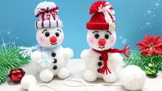 ⛄🎄 СНЕГОВИКИ в шапочках из ПРЯЖИ ⛄ Pom Pom Snowman 🎄 Christmas DIY