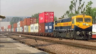 Double Stack Container Freight Train with Dual Cab Diesel Locomotive