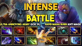 INTENSE HARD CARRY BATTLE | ULTRA ANNOYING ARMY PHANTOM LANCER VS. RAPID MANA BURN ANTI MAGE DOTA 2