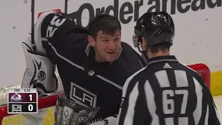 Jonathan Quick Can't Get Referees Attention After His Mask Comes Undone