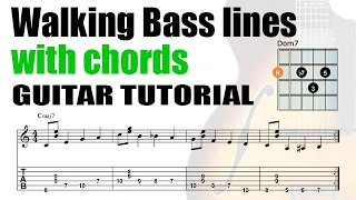 Walking Bass Lines With Chords - Guitar Lesson With Shapes and Tabs - PDF Method (35 Exercises)