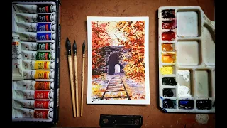 Easy watercolor painting for beginners step by step ||  Autumn landscape