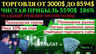 Торговля от 3000$ 186% прибыли. Часть 1