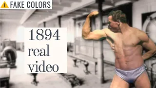 Filmed in 1894. Father of modern Bodybuilding. Eugen Sandow in color.