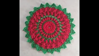 crochet mandala doily #28 XMAS style easy  pattern/hekle juleunderlag/かぎ針編みのクリスマスドイリー