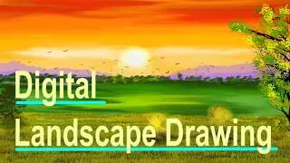 Drawing spring meadow and landscapes - Digital art in Krita