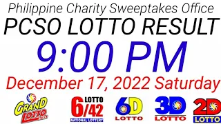 9PM LOTTO DRAW RESULT December 17, 2022 2D 3D 6D 6/42 6/55