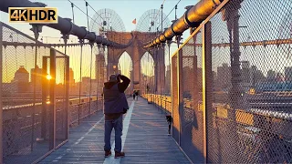 Walk Across The Brooklyn Bridge - walking across the Brooklyn Bridge - Sunrise manhattan New York 4K