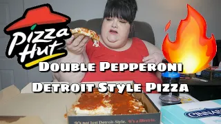 Pizza Hut Detroit Style Double Pepperoni Pizza Mukbang