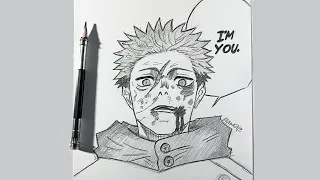 How to draw Yuji Itadori "I am You" from Jujutsu Kaisen || step by step || Easy anime drawing