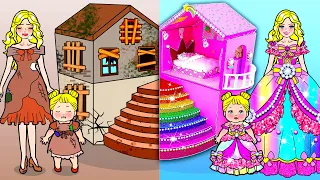 DIY Miniature House with rainbow stair, bedroom, ball pool from Cardboard - Barbie's New Home