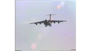 Massive lockheed C-5 Galaxy landing at RAF Sculthorpe 1980s USAF low flying.