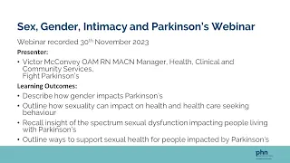 Sex, Gender, Intimacy and Parkinson’s