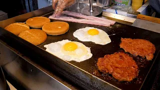 Fried Egg Bacon Cheeseburger - Korean Street Food