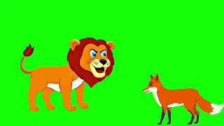 Lion & Fox/Green Screen Cartoon/Animals Greenscreen/Chromakey/Copyright free