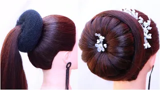 Easy New wedding bun hairstyle - floral high bun | bun hairstyle | juda hairstyle