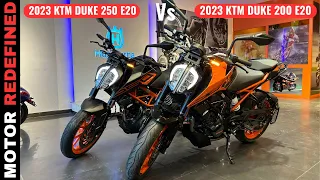 2023 KTM Duke 200 E20 VS KTM Duke 250 E20 Detailed Comparison | Motor Redefined.