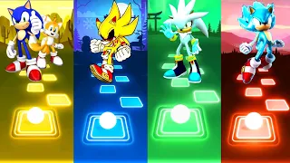 Sonic Tails vs Super Sonic Exe vs Silver Sonic vs Blue Sonic | Tiles Hop EDM Rush