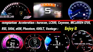 2024 compilation 15 cars Acceleration Huracan,lc500,turbo GT,chiron bentayga,rs5,570s,600lt#finance