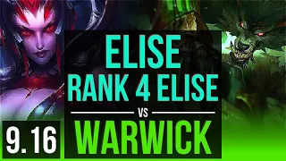 ELISE vs WARWICK (JUNGLE) | Rank 4 Elise, KDA 9/1/4 | JP Challenger | v9.16
