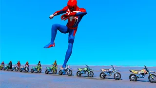 Spiderman motocross parkour ragdoll gta 5 challenge Transformers X-men Electro Nava Silk Falcon mods