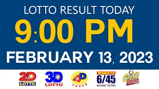 Lotto Result Today February 13 2023 9pm Ez2 Swertres 2D 3D 4D 6/45 6/55 PCSO