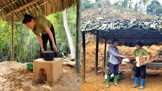 She made a bed - a kitchen roof from palm leaves and bamboo - a simple wood-burning stove from dirt.