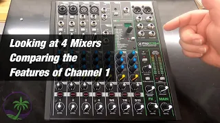 Comparing the Features of Channel 1 on 4 Audio Mixer Consoles