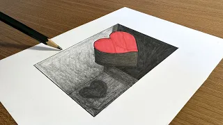 How To Draw A 3D Heart on paper | Draw a Floating Heart