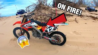 HIS DIRTBIKE CAUGHT ON FIRE!!!~SILVER LAKE SAND DUNES 2021