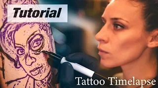 Black and Grey - Tattoo Time lapse with Real Time