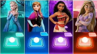 Elsa Vs Moana Vs Anna Frozen Princess Vs Rapunzel Disney Tangled!!! tiles hop edm rush