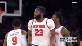 Jalen Brunson with the clutch Alley-Oop in fastbreak to Mitchell Robinson for the slam vs Nuggets