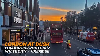 Dusk London double-decker bus ride to Uxbridge, a suburban town in West London - Bus Route 607 🚌