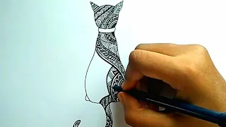 East step by step cat zentangle design | Beginners zentangle I Easy cat doodle | Life of Eyal