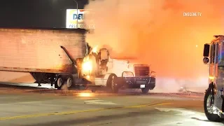 Big Rig Hauling Water Catches Fire In Commerce