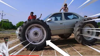 टेक्टर के पहिये कार मे लगा दिये ||SAW BLADE Wheels on a REAL CAR || Experiment Clips