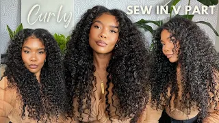 EASY Curly V Part Sew In & Giveaway Winners Announcement Ft Amanda Hair