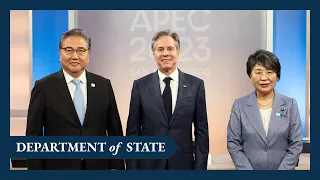 Secretary Blinken with Japanese Foreign Minister Kamikawa Yoko and ROK Foreign Minister Park Jin