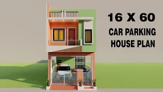 कार पार्किंग मकान का नक्शा,3D 16x60 car perking house,16*60 makan ka naksha,3D house with parking