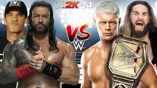 WWE 2K24 ROMAN REIGNS & JOHN CENA VS. CODY RHODES & SETH ROLLINS ELIMINATION TAG TEAM MATCH!