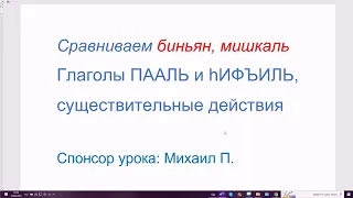 1473. Биньяны и мишкали. Сравнение глаголов ПААЛЬ и ИФЪИЛЬ, отглагольные существительные действия