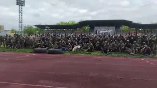 Footage of the Espanyol battalion (RUS) from the stadium in Mariupol performing the Katyusha song