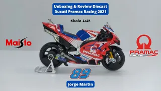 Diecast Motogp Ducati Desmosedici Pramac Racing Jorge Martin 2021 Skala 1:18 Maisto