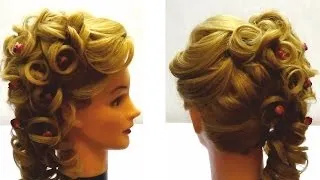 Wedding hairstyle on medium and long hair.Hairstyle for prom